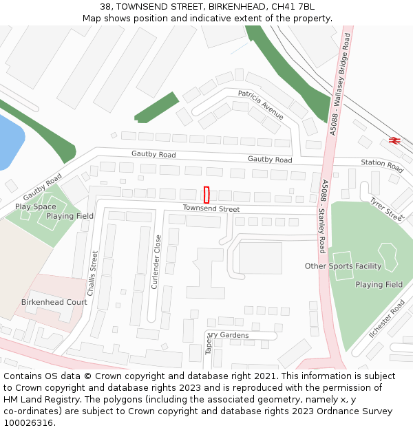 38, TOWNSEND STREET, BIRKENHEAD, CH41 7BL: Location map and indicative extent of plot