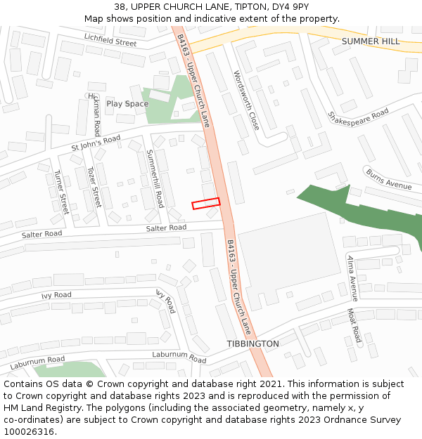 38, UPPER CHURCH LANE, TIPTON, DY4 9PY: Location map and indicative extent of plot