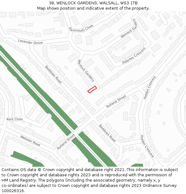 38, WENLOCK GARDENS, WALSALL, WS3 1TB: Location map and indicative extent of plot