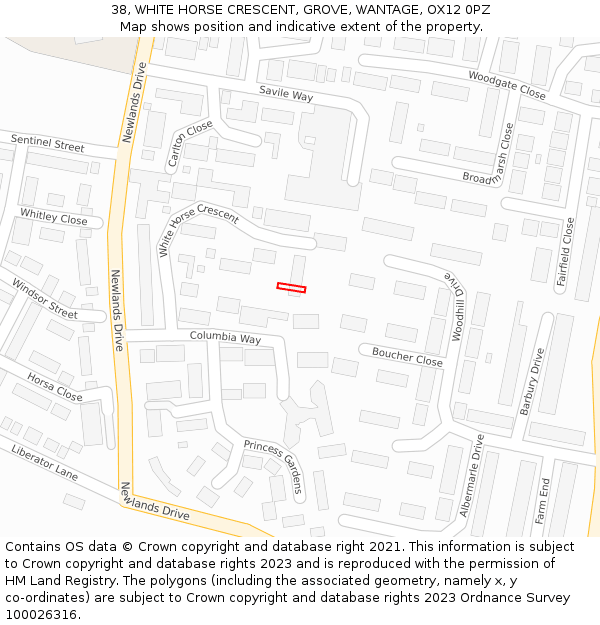 38, WHITE HORSE CRESCENT, GROVE, WANTAGE, OX12 0PZ: Location map and indicative extent of plot