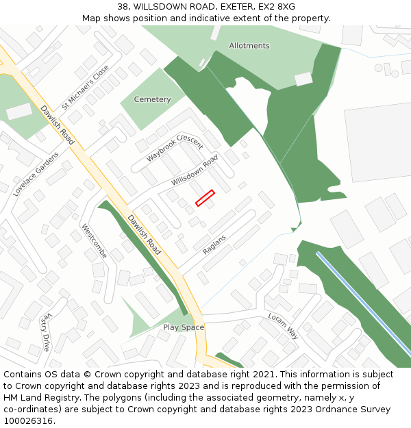 38, WILLSDOWN ROAD, EXETER, EX2 8XG: Location map and indicative extent of plot