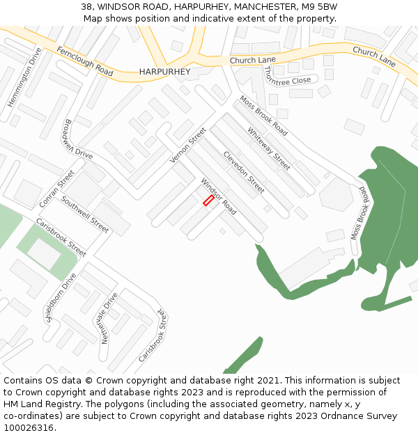 38, WINDSOR ROAD, HARPURHEY, MANCHESTER, M9 5BW: Location map and indicative extent of plot