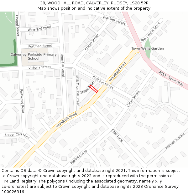 38, WOODHALL ROAD, CALVERLEY, PUDSEY, LS28 5PP: Location map and indicative extent of plot