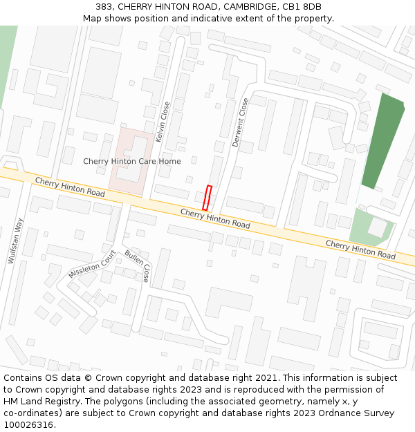 383, CHERRY HINTON ROAD, CAMBRIDGE, CB1 8DB: Location map and indicative extent of plot