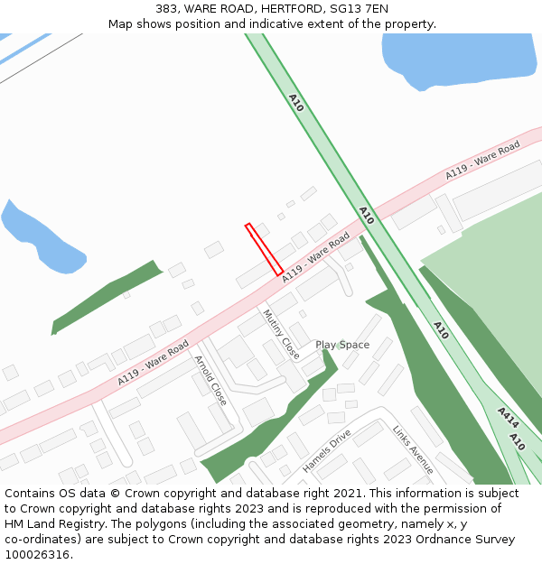 383, WARE ROAD, HERTFORD, SG13 7EN: Location map and indicative extent of plot