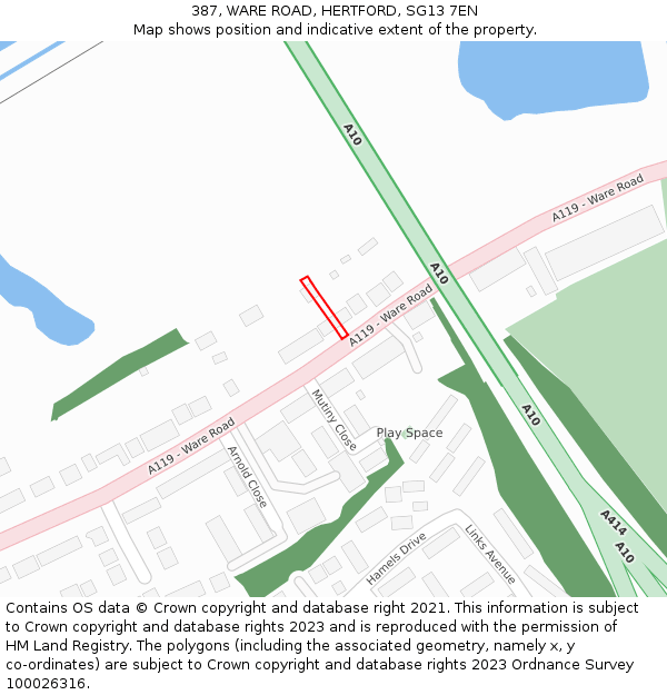 387, WARE ROAD, HERTFORD, SG13 7EN: Location map and indicative extent of plot