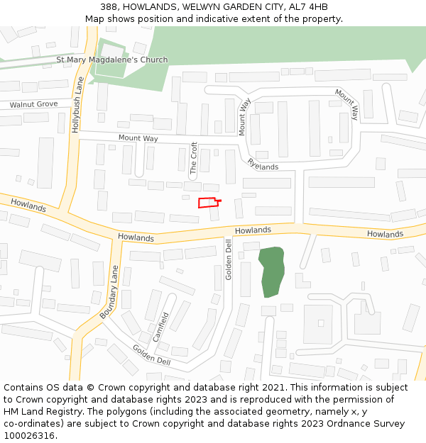 388, HOWLANDS, WELWYN GARDEN CITY, AL7 4HB: Location map and indicative extent of plot