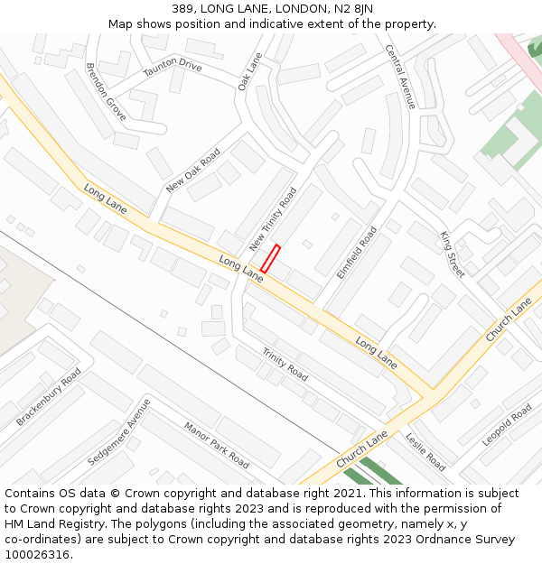 389, LONG LANE, LONDON, N2 8JN: Location map and indicative extent of plot