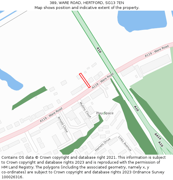 389, WARE ROAD, HERTFORD, SG13 7EN: Location map and indicative extent of plot