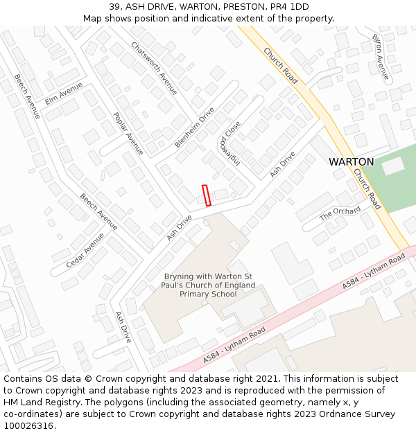 39, ASH DRIVE, WARTON, PRESTON, PR4 1DD: Location map and indicative extent of plot