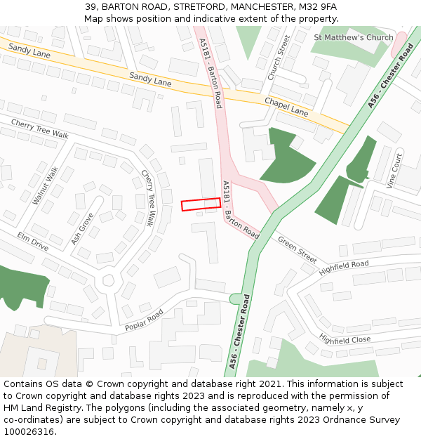 39, BARTON ROAD, STRETFORD, MANCHESTER, M32 9FA: Location map and indicative extent of plot