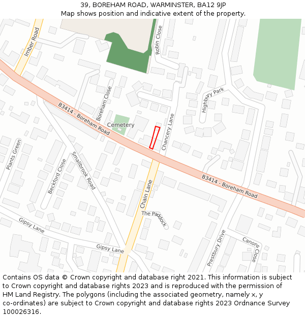 39, BOREHAM ROAD, WARMINSTER, BA12 9JP: Location map and indicative extent of plot