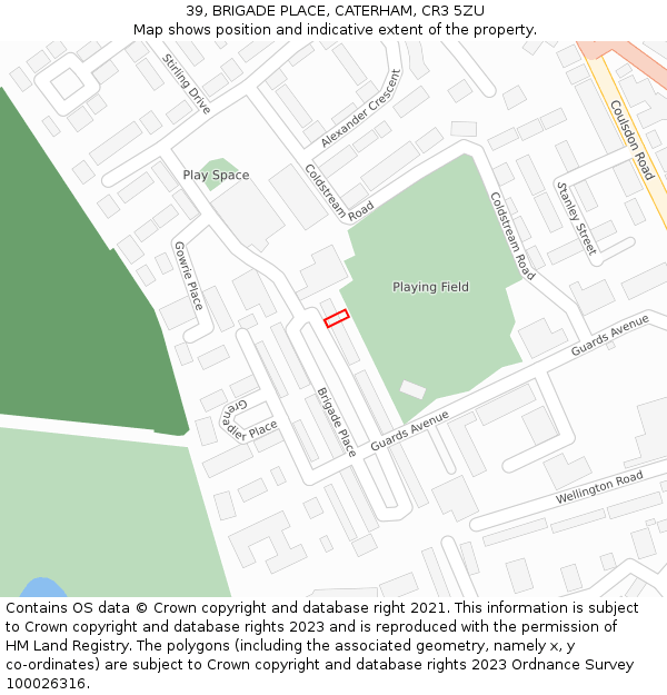 39, BRIGADE PLACE, CATERHAM, CR3 5ZU: Location map and indicative extent of plot