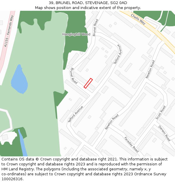 39, BRUNEL ROAD, STEVENAGE, SG2 0AD: Location map and indicative extent of plot