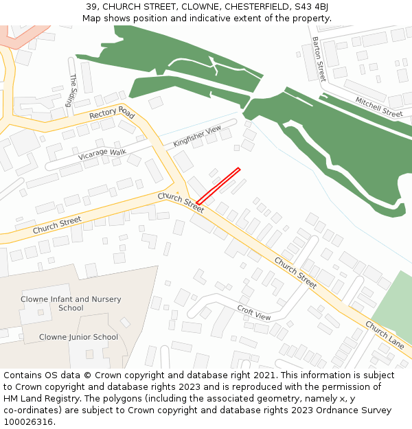 39, CHURCH STREET, CLOWNE, CHESTERFIELD, S43 4BJ: Location map and indicative extent of plot