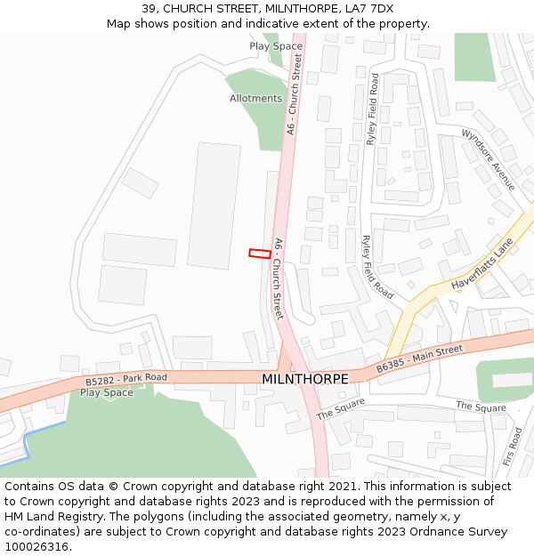 39, CHURCH STREET, MILNTHORPE, LA7 7DX: Location map and indicative extent of plot