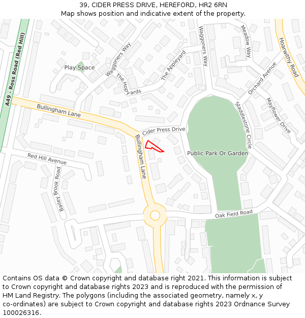 39, CIDER PRESS DRIVE, HEREFORD, HR2 6RN: Location map and indicative extent of plot