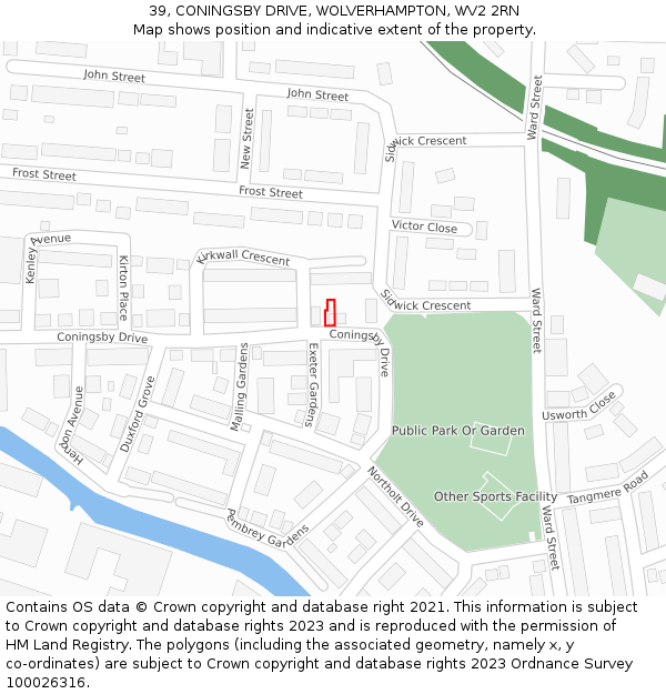 39, CONINGSBY DRIVE, WOLVERHAMPTON, WV2 2RN: Location map and indicative extent of plot