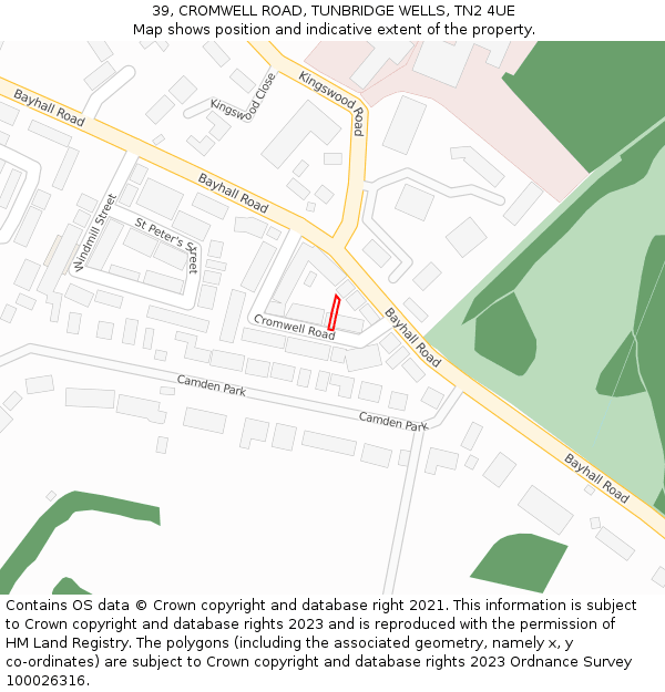 39, CROMWELL ROAD, TUNBRIDGE WELLS, TN2 4UE: Location map and indicative extent of plot