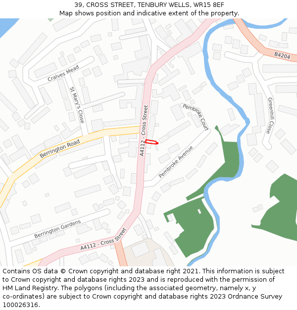 39, CROSS STREET, TENBURY WELLS, WR15 8EF: Location map and indicative extent of plot