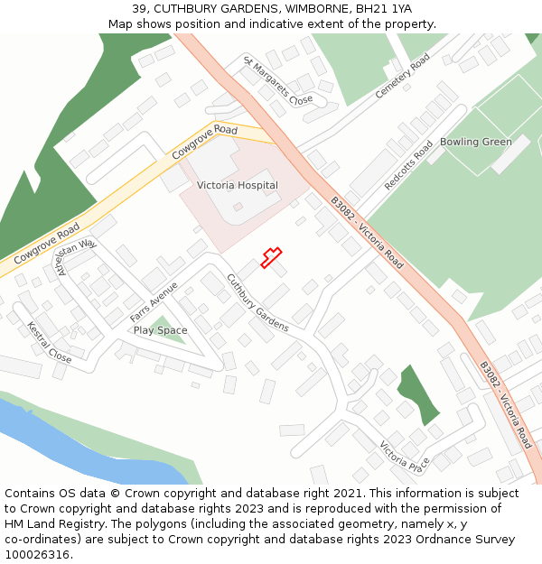 39, CUTHBURY GARDENS, WIMBORNE, BH21 1YA: Location map and indicative extent of plot