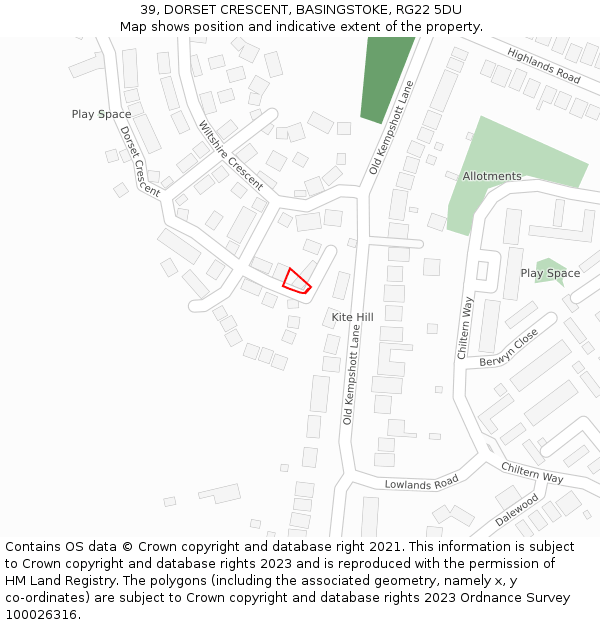 39, DORSET CRESCENT, BASINGSTOKE, RG22 5DU: Location map and indicative extent of plot