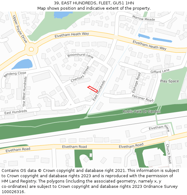 39, EAST HUNDREDS, FLEET, GU51 1HN: Location map and indicative extent of plot