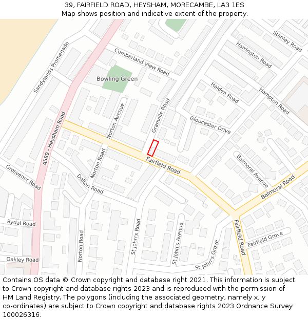 39, FAIRFIELD ROAD, HEYSHAM, MORECAMBE, LA3 1ES: Location map and indicative extent of plot