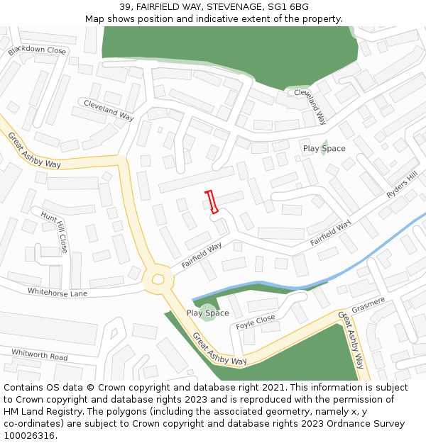 39, FAIRFIELD WAY, STEVENAGE, SG1 6BG: Location map and indicative extent of plot