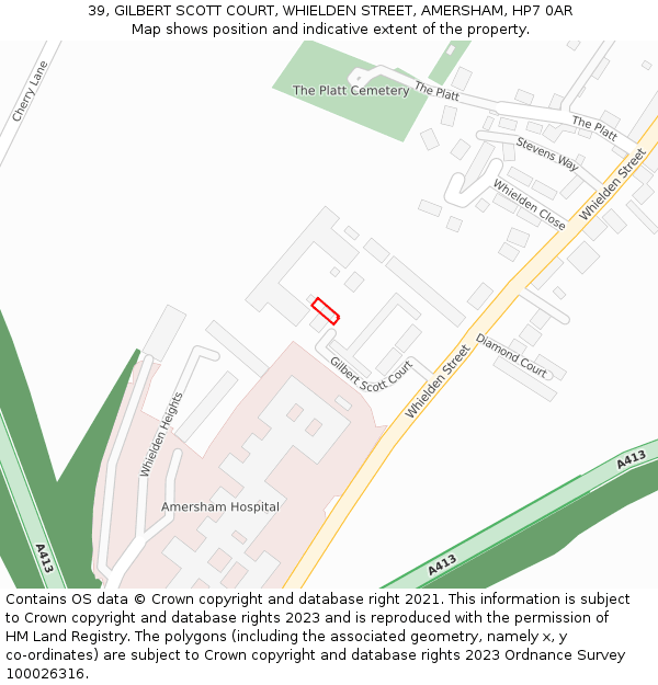 39, GILBERT SCOTT COURT, WHIELDEN STREET, AMERSHAM, HP7 0AR: Location map and indicative extent of plot