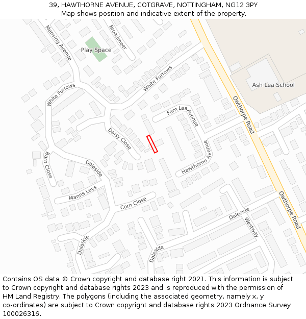 39, HAWTHORNE AVENUE, COTGRAVE, NOTTINGHAM, NG12 3PY: Location map and indicative extent of plot