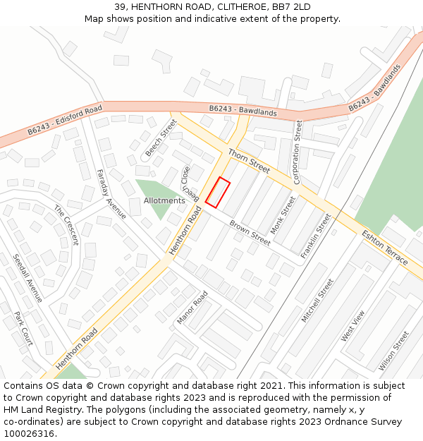 39, HENTHORN ROAD, CLITHEROE, BB7 2LD: Location map and indicative extent of plot