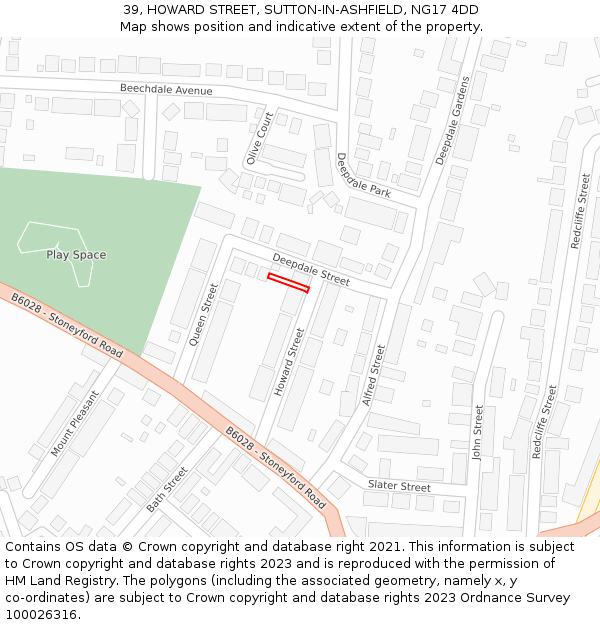 39, HOWARD STREET, SUTTON-IN-ASHFIELD, NG17 4DD: Location map and indicative extent of plot