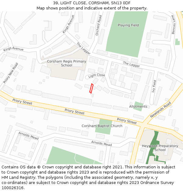39, LIGHT CLOSE, CORSHAM, SN13 0DF: Location map and indicative extent of plot