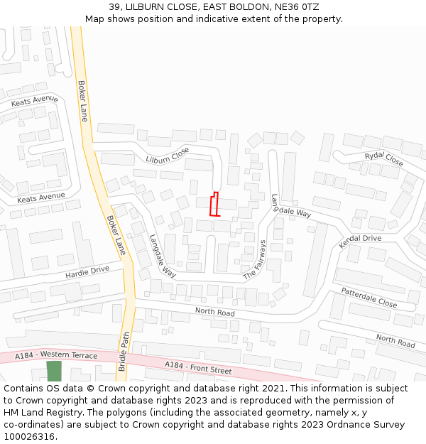 39, LILBURN CLOSE, EAST BOLDON, NE36 0TZ: Location map and indicative extent of plot