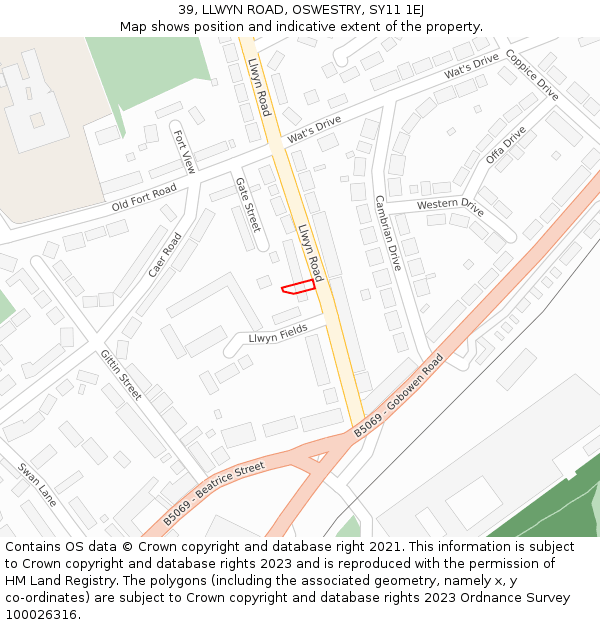 39, LLWYN ROAD, OSWESTRY, SY11 1EJ: Location map and indicative extent of plot