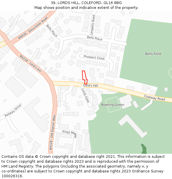 39, LORDS HILL, COLEFORD, GL16 8BG: Location map and indicative extent of plot