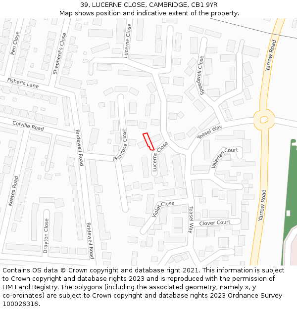 39, LUCERNE CLOSE, CAMBRIDGE, CB1 9YR: Location map and indicative extent of plot