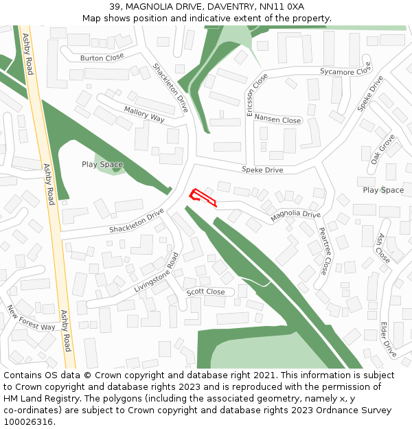 39, MAGNOLIA DRIVE, DAVENTRY, NN11 0XA: Location map and indicative extent of plot