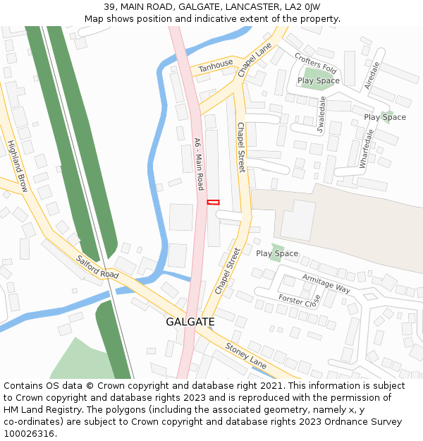 39, MAIN ROAD, GALGATE, LANCASTER, LA2 0JW: Location map and indicative extent of plot