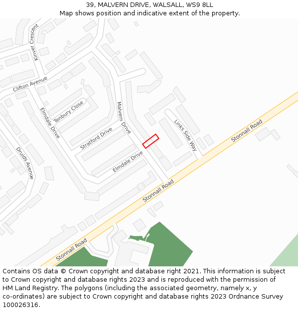 39, MALVERN DRIVE, WALSALL, WS9 8LL: Location map and indicative extent of plot