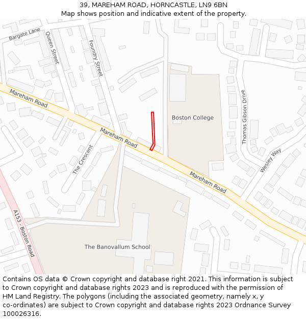 39, MAREHAM ROAD, HORNCASTLE, LN9 6BN: Location map and indicative extent of plot