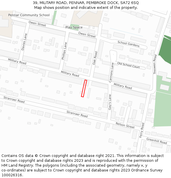 39, MILITARY ROAD, PENNAR, PEMBROKE DOCK, SA72 6SQ: Location map and indicative extent of plot