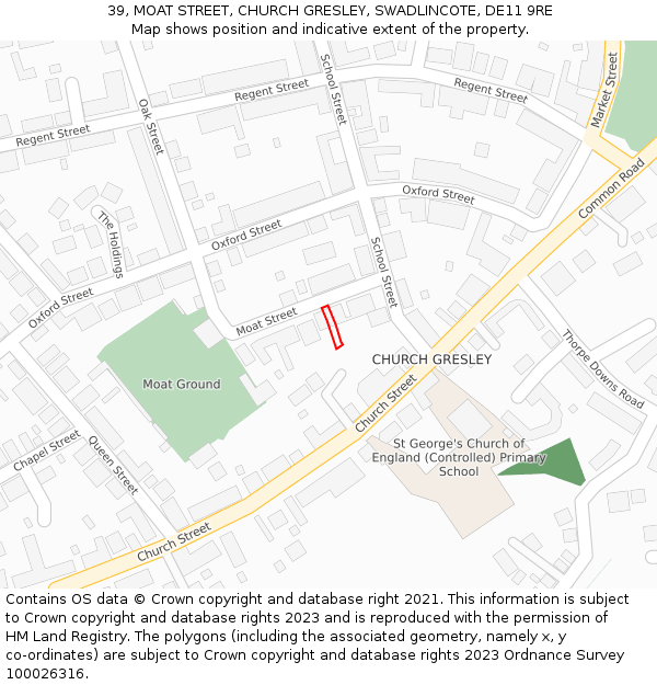 39, MOAT STREET, CHURCH GRESLEY, SWADLINCOTE, DE11 9RE: Location map and indicative extent of plot