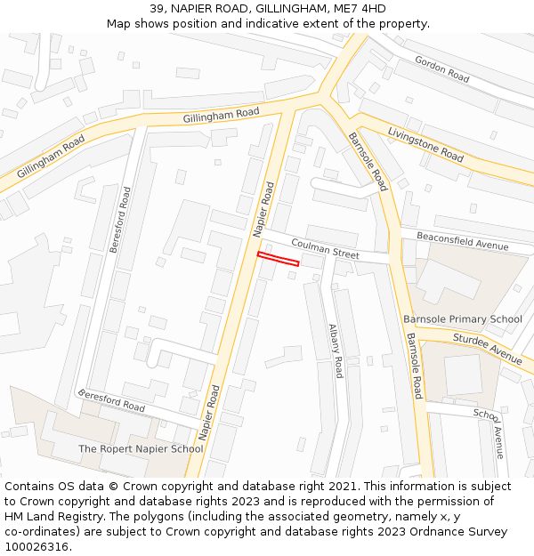 39, NAPIER ROAD, GILLINGHAM, ME7 4HD: Location map and indicative extent of plot
