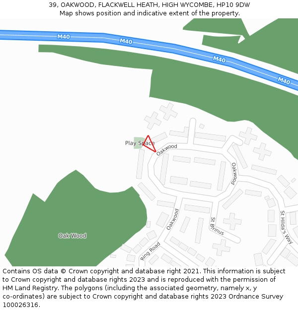 39, OAKWOOD, FLACKWELL HEATH, HIGH WYCOMBE, HP10 9DW: Location map and indicative extent of plot