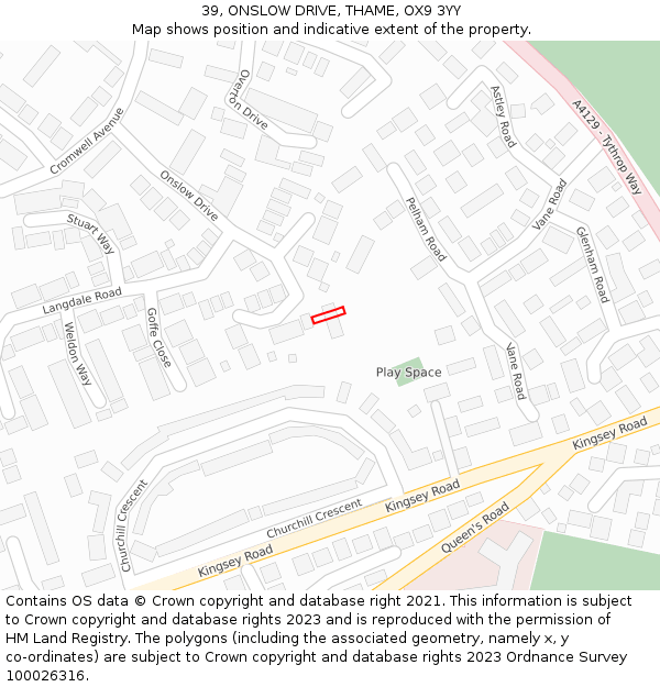 39, ONSLOW DRIVE, THAME, OX9 3YY: Location map and indicative extent of plot
