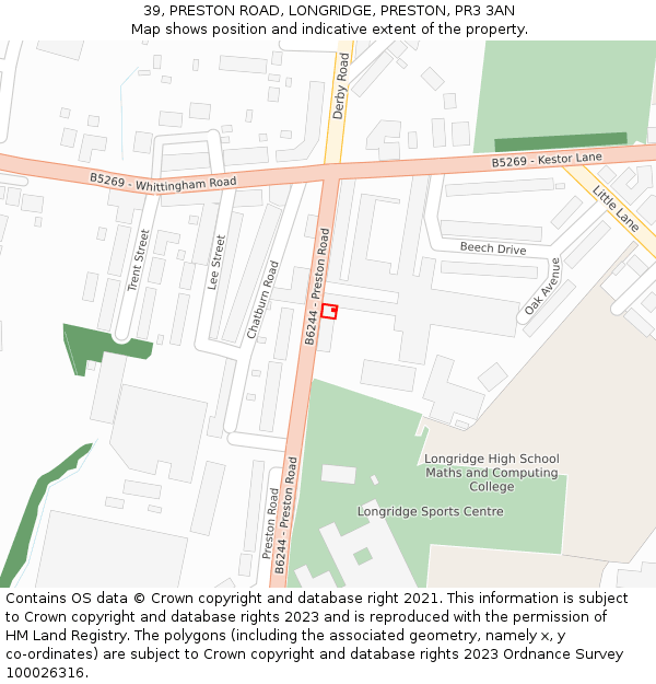 39, PRESTON ROAD, LONGRIDGE, PRESTON, PR3 3AN: Location map and indicative extent of plot