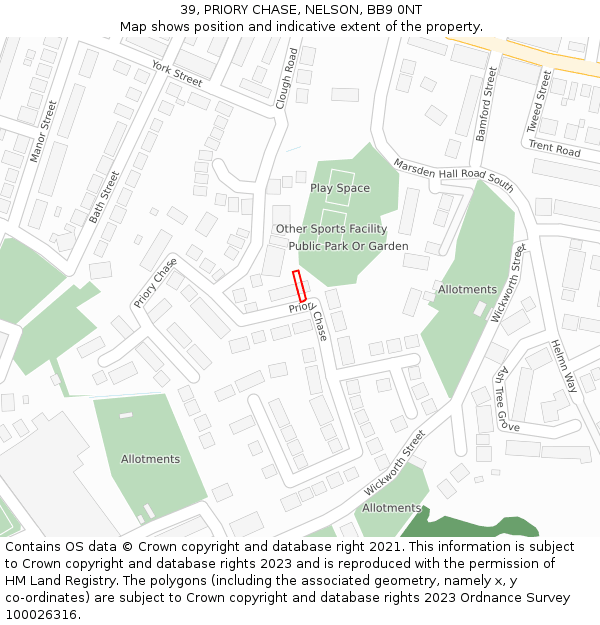 39, PRIORY CHASE, NELSON, BB9 0NT: Location map and indicative extent of plot