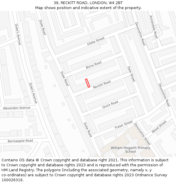 39, RECKITT ROAD, LONDON, W4 2BT: Location map and indicative extent of plot
